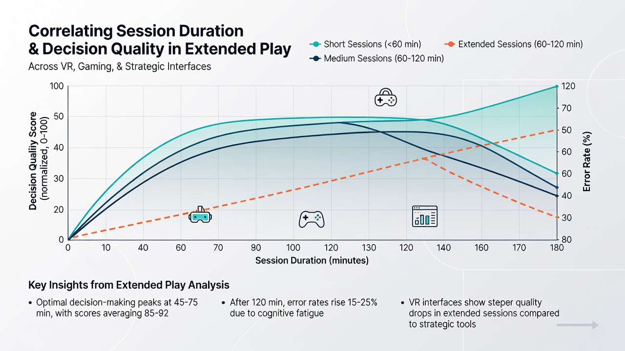 Graph comparing decision quality decline rates across different poker stakes during extended sessions