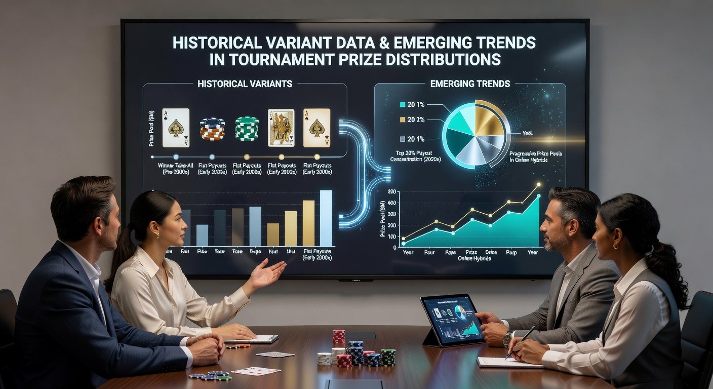 Tournament directors reviewing prize distribution charts derived from variant performance archives
