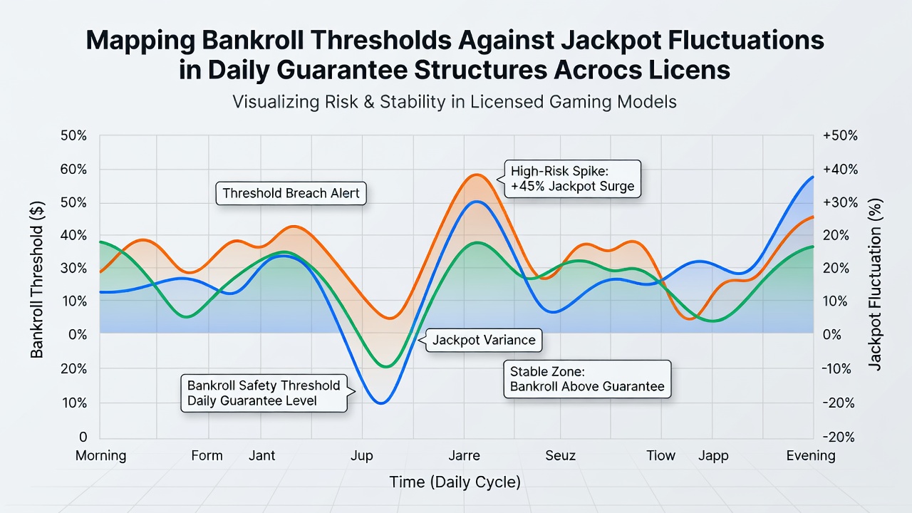 Graph illustrating jackpot fluctuation patterns versus bankroll thresholds across various licensed poker tournament venues