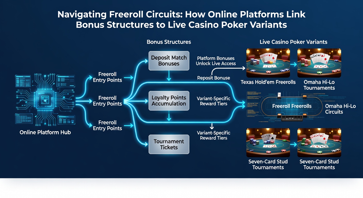 Live poker tournament floor with players competing in mixed-game variants after qualifying through online freerolls