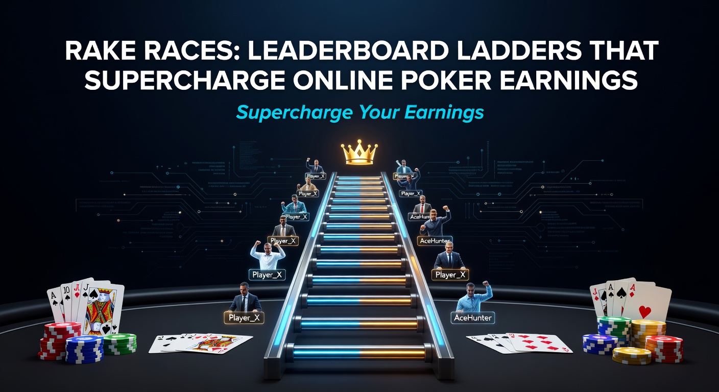 Online poker leaderboard displaying top rake race contenders with escalating prize pools