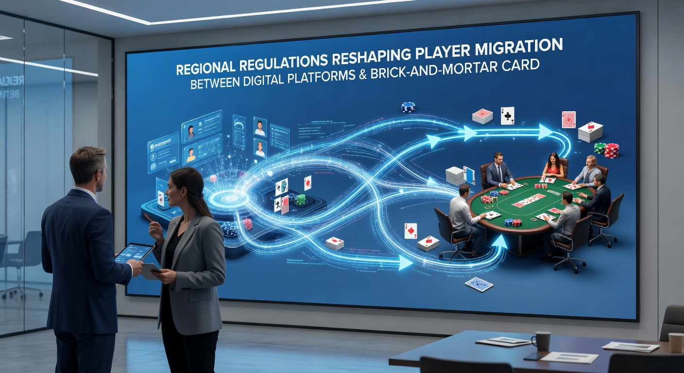 Players transitioning between digital poker interfaces and live card room tables with regulatory signage visible
