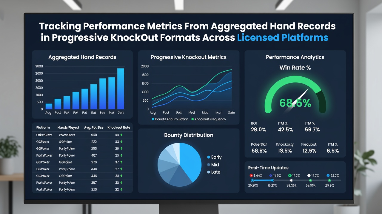 Dashboard displaying aggregated poker hand records with bounty and survival metrics highlighted across multiple tournament formats